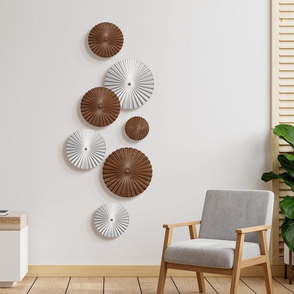 Silver Wall Decor For Dining Room Porch Hallway, 7pcs Walnut And